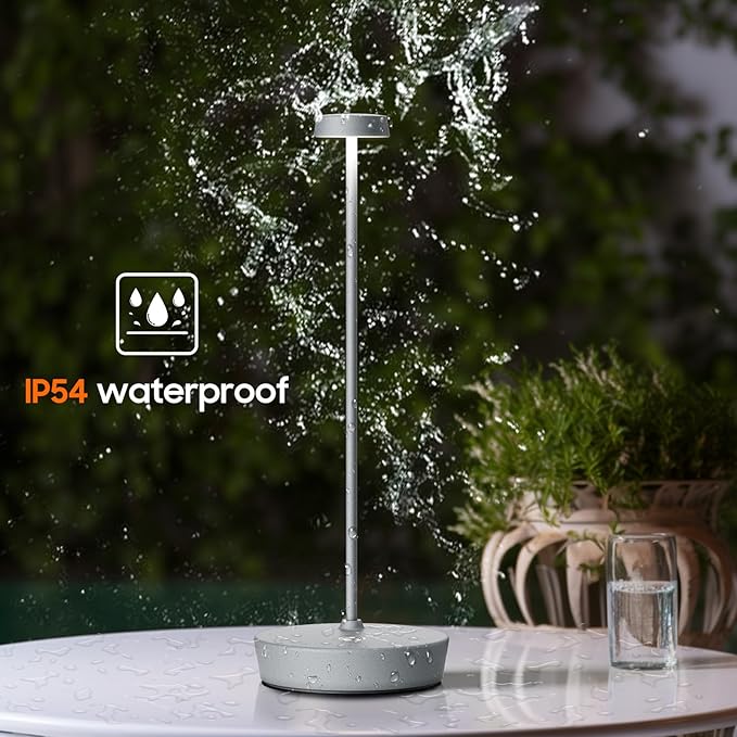 Cordless LED Table Lamp，Rechargeable Battery Desk Lamps, 3 Color Stepless Dimmable Metal Battery Table Lamps, Portable Waterproof Table Light for Indoor/Outdoor/Restaurant (2Pack Gray)