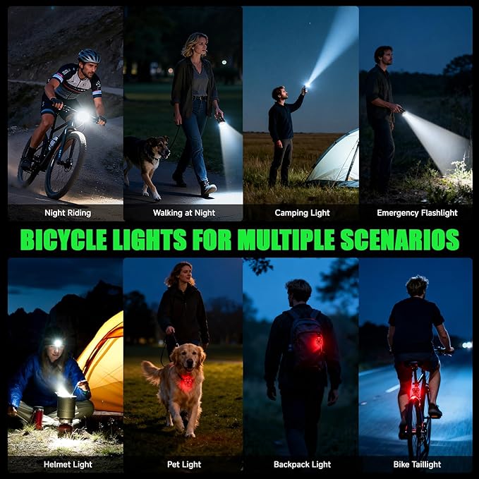 Super Bright Bike Lights for Night Riding, 5+5 Modes USB C Rechargeable LED Bicycle Light Front and Rear, 2000 Lumens Headlight and Back Tail Light Set for Road Mountain Urban Cycling