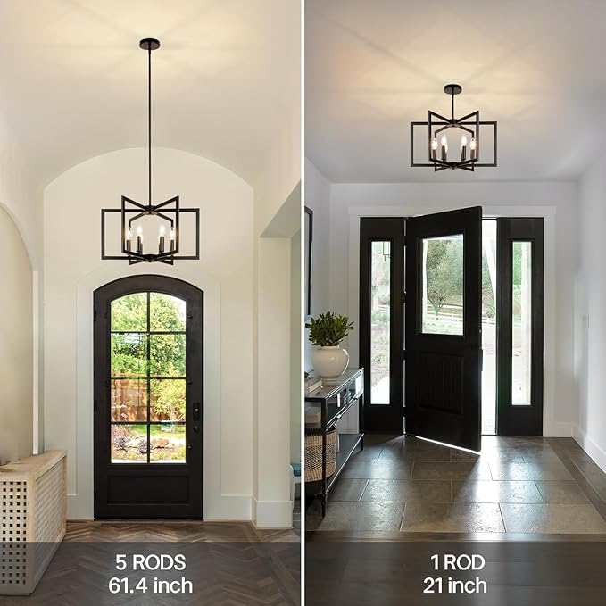21 Inch Large Chandelier, Vintage Farmhouse Pendant Ceiling Light Fixture for Dining Room, Kitchen Island, Living Room, Bedroom, Entryway, Hallway, Black Modern Rustic Hanging Lamp