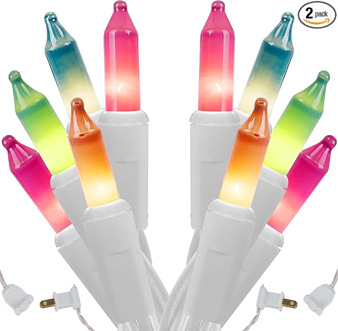 WATERGLIDE 2 Pack Easter String Lights, Christmas Lights, 100 Count 20FT White Wire Mini Pastel Fairy Lights, 120V UL Certified for Patio Wreath Garland Garden Outdoor Indoor Decoration, Multicolor