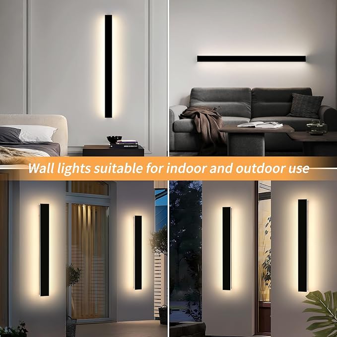 Mikeru 2 Pack 39.3inch Modern Outdoor Wall Sconce, 3000K/4500K/6000K 3 Color Temperature LED Exterior Light Fixtures, Modern Long Porch Lights Wall Sconce for Garage, Doorway, Porch, Patio
