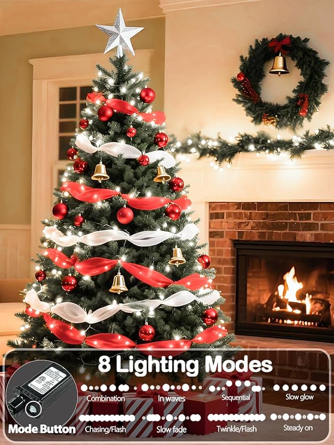 1000 LED Christmas Lights Outdoor Indoor, Super Long 330 FT Green Wire Plug In String Lights with 8 Modes & Timer & Memory, Waterproof Fairy Light for Xmas Tree Party Garden Decorations, Cool White