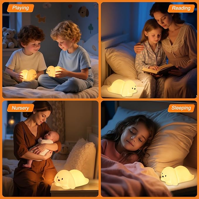 Tremdwoto Dog Night Light for Kids,Cute 7 Colorful Night Light Baby Girl Squishy Night Lights Lamp 1/3 Hour Timer Puppy Light Dimmable Nursery Nightlight，Kawaii Bedroom Decor,Gift for Boys and Girls