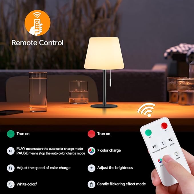 Shower Lamp Battery Operated Outdoor Table Lamps Cordless Waterproof LED Dimmable Warm White and RGB Table Lamps Rechargeable Lamp Outdoor Lamps for Patio/Bathroom（Black）