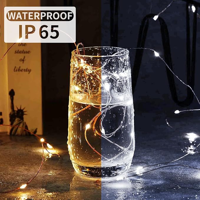 50 Pack Fairy Lights 7Ft 20 LED Twinkle String Lights 3 Modes Battery Operated Waterproof Firefly Starry for Mason Jar Party Wedding Christmas Valentines Day Table Centerpieces,Warm White + White