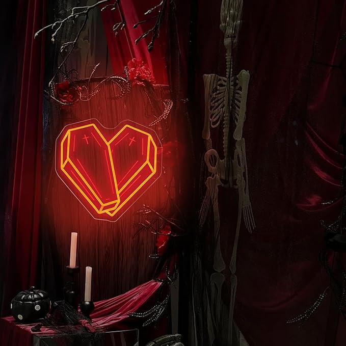 Coffin Heart Neon Sign - Red Gothic Neon Signs for Wall Decor, Ideal for Gallery Walls and Gothic Decor, Great Gift for Goth Lovers 13.5" x 13.5"