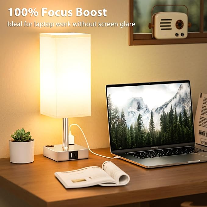 aooshine Light Gold Touch Lamps Set of 2 - Nightstand Lamp with USB-C + A Charge Ports & AC Outlets, 3-Way Dimmable Bedside Lamp, Small Table Lamp Light for Bedroom (Bulb Included)