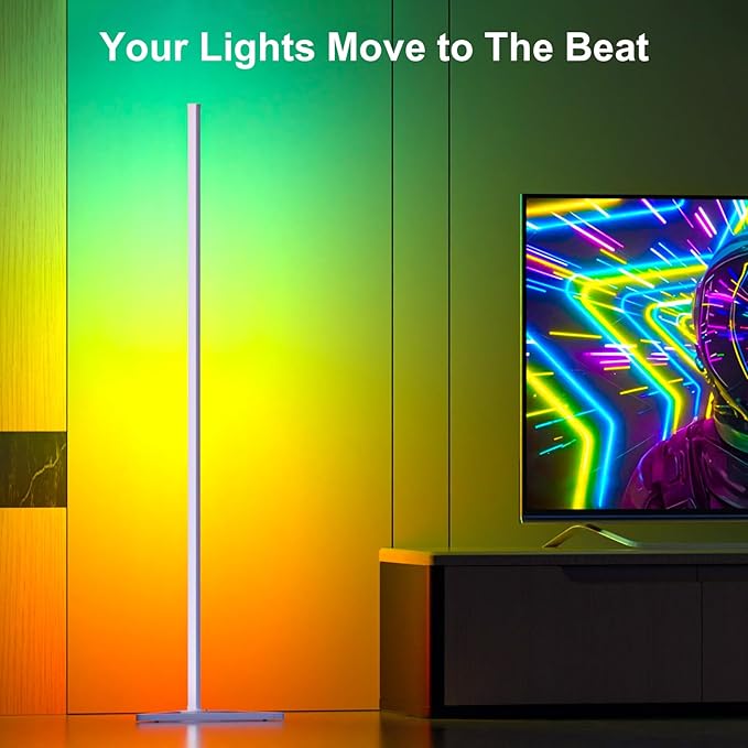 MIHEAL Corner Floor Lamp, 2 Pack LED Corner Lamp with APP and Remote Control, 16 Million DIY Colors & Warm White, Music Sync, Timing Function, Color Changing Ambient Lights for Living Room, Bedroom