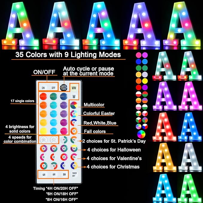 Pooqla Colorful Light Up Letters with Remote, Upgraded 35 Colors LED Marquee Letters, RGB Lighted Letter for Girls Teenager Gift Birthday Party Valentines Day Decorations Gift for Him Her, Letter M