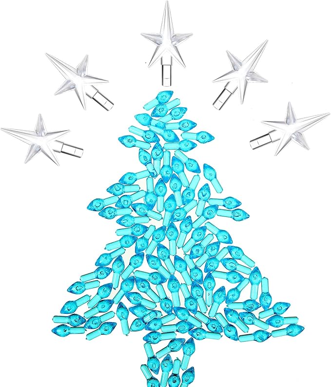 Boao 100 Pieces Ceramic Christmas Tree Bulbs and 5 Stars Replacement Plastic Bulbs for Ceramic Christmas Tree Decorations(3.8 mm Diameter,Blue)