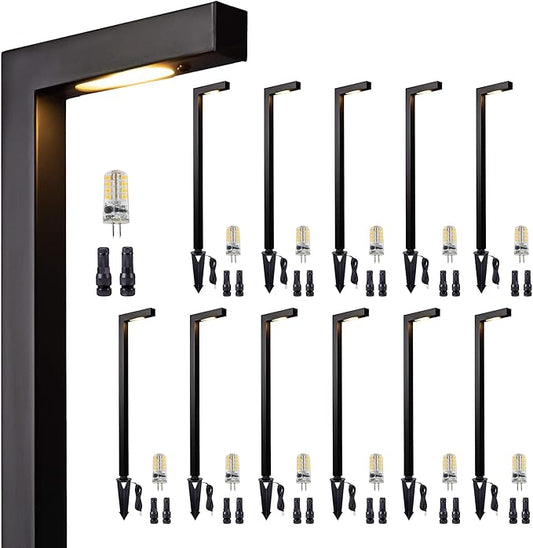 Gardenreet Solid Cast Brass Pathway Lights, 12v Landscape Path Light Outdoor IP65 Waterproof, LED Electric Walkway Lighting Wired, Black for Garden Yard with 3W 3000K Soft White G4 Bulb (12 Pack)
