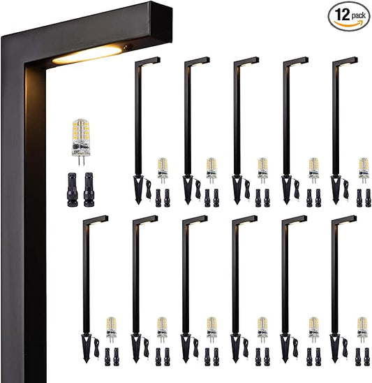 Gardenreet Waterproof Low Voltage Walkway Lights, Black Brass Outdoor Pathway Light, IP65 LED Bronze L Shape Sideway Lamp for Driveway Backyard Patio with 3W 270LM 4000K G4 Bulb 12 Pack