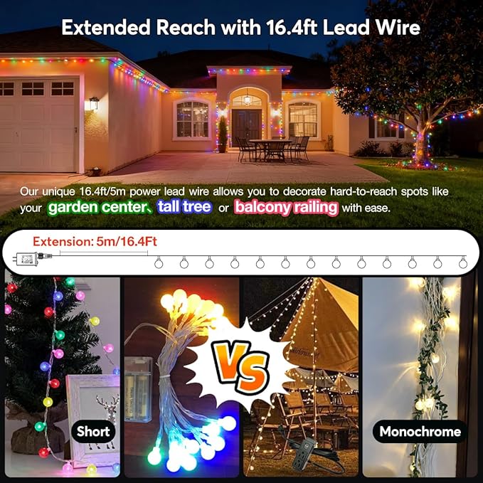 116ft Color Changing String Lights, 200 LED Multicolor & Warm White Globe Lights with Remote, 11 Modes, IP44 Waterproof, Plug in Fairy Lights for Indoor Outdoor Christmas Party Garden Decor