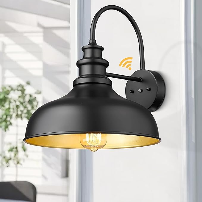 Bestshared Dusk to Dawn Sensor Farmhouse Barn Light, Anti-Rust Outdoor Wall Sconce, Outdoor Wall Lantern for Porch,Exterior Light Fixtures for Patio,Garage (Black+Gold, 1 Pack)