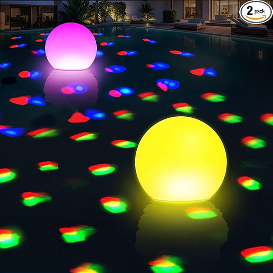 Floating Pool Lights, 6 Inch Light Up Pool Balls with Underwater Lights Show, Color Changing LED Pool Light That Float, IP68 Waterproof Floating Light for Pool, Party, Pond - 2pcs