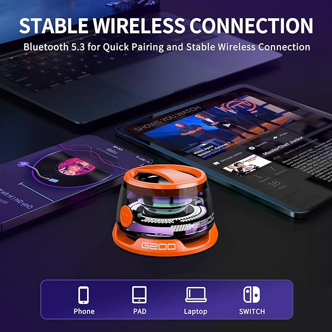 G200 Magnetic Bluetooth Speaker, Multifunctional Portable Mini Speakers with RGB Light, 3D Surround Sound, 7H Playtime, Phone Stand for iPhone Android, Gifts for Teens, Orange