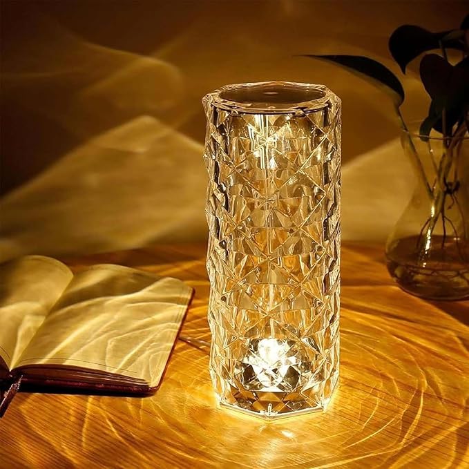 Can Switch 16 Colors Artificial Crystal Table Lamp, RGB Color Changing Rose Diamond Design with Remote Control USB Charging Touch Sensor Ambient Lighting for Living Room Party (16 Colors-Large)