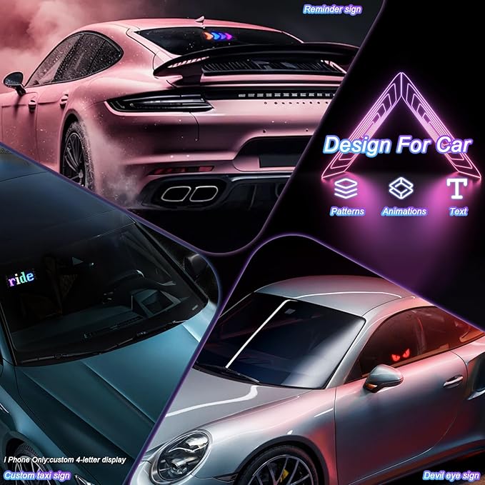 LED Devil Eye Lights for Windshield 6.8"x 2.8" [Advanced Chip, 100% Synced Dual Screen] Dynamic Flexible Programmable LED Eyes Display for Car Motorcycle Window with Remote & APP Control