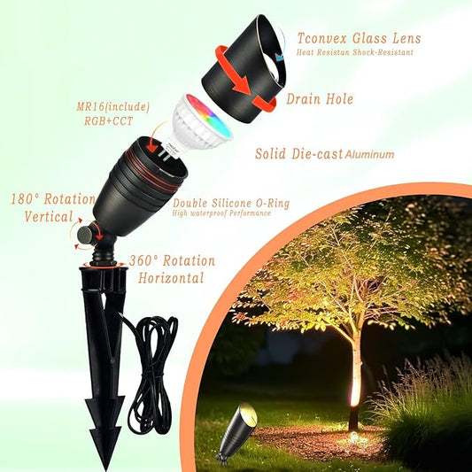 RGB Low Voltage Landscape Spotlights, 12V Smart Color Changing