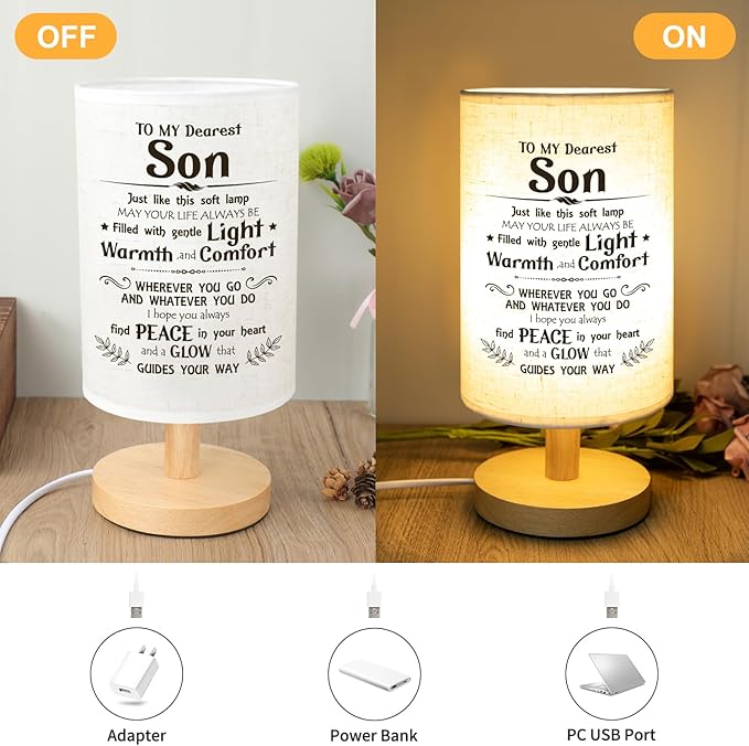 Gifts for Son from Mom Dad, Son Birthday Gifts Fabric Lamp,Birthday Gifts for Son Table Lamp with Wooden Stand Unique Son Gifts