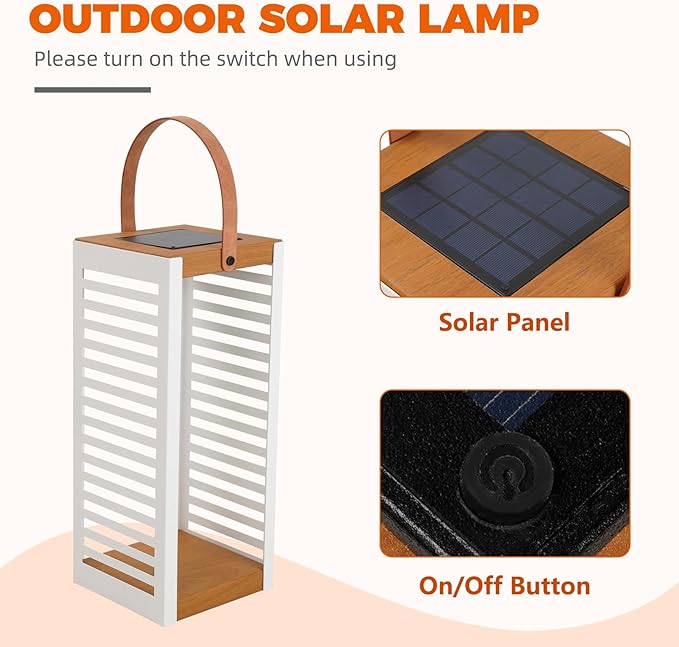 Solar Yard Outdoor Floor Lamp Solar Powered Light, Patio Waterproof Metal Solar Lantern with Handle, Plant Decor for Patio, Yard, Porch, Large White