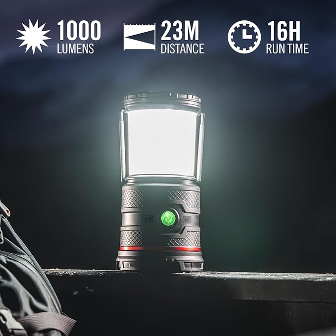 Coast EAL35R 1000 Lumen Voice-Controlled LED Emergency & Camping Area Lantern with Warm, Cool White, Day, Red & Red Flashing Mode, Power Bank Functionality - Black