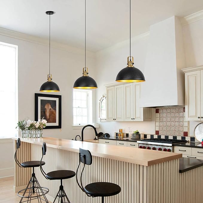 Black Pendant Lights Kitchen Island Industrial Pendant Light Fixtures Dome Kitchen Island Lights Modern Pendant Lighting for Bar Farmhouse Dining Room Bedroom Hallway（2 Packs）