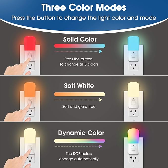 L LOHAS LED Night Light Kids, Plug in LED Night Lights for Kid, 9-Color Changing, Bright Nightlight with Dusk to Dawn Sensor, Plug-in Night Light for Hallway Stairway Bedroom Christmas Gift, 2 Pack