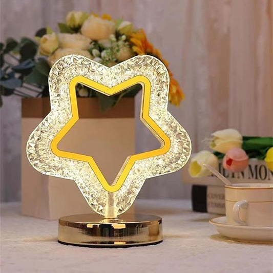 Crystal Table Lamp, Touch Control Nightstand Night Light, USB Rechargeable Bedside Light for Bedroom Living Room Desktop Bar Cafe Office Indoor Decoration (Pentagram)(Pentagram)