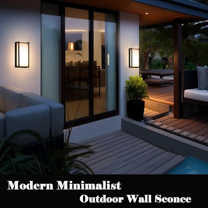 Modern Exterior Lighting Fixtures, 3-Color Temperature Front Porch Light fixtures, IP65 Waterproof Wall Sconce,18W Rectangular Black Outdoor Wall Lights for House Walkway Stair Garage