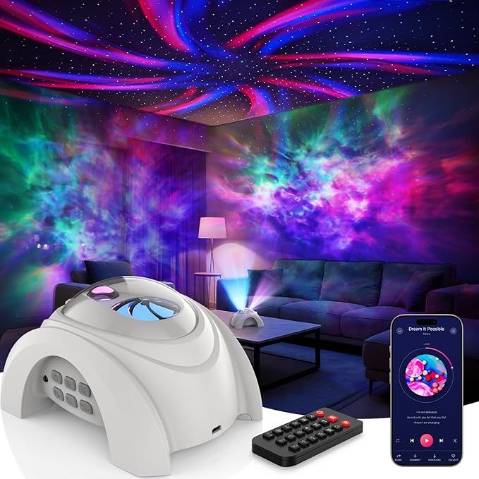 Rossetta Dual Lens Galaxy Projector, Star Projector for Bedroom with White Noise & Bluetooth Speaker, Remote, Timer, Aurora & Nebula Night Light for Easter, Party, Yoga, Gifts for Kids Adult Teen