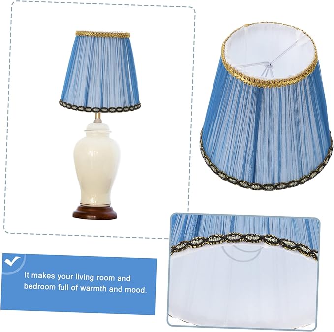 VOSAREA Small Pleated Lamp Shades Set of 2 - Vintage Blue Fabric Lampshades for Table or Wall Lamps - Clip On Design for Easy Installation for Home Decor