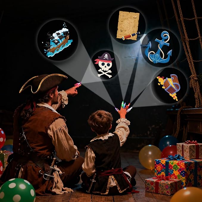 36 Pack Pirate Party Favors LED Finger Lights, Light up Pirate Toys for Kids, Goodie Bag Stuffers Treasure Chest Classroom Rewards, Birthday Party Games Gifts