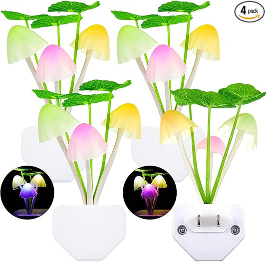 Mudder 4 Pcs Sensor Mushroom Night Lights LED Night Lights 7 Color Changing Plug-in Light Sensor Wall Lamp for Adults Bedroom, Bathroom, Christmas Party Gift(Lotus Leaf Style)