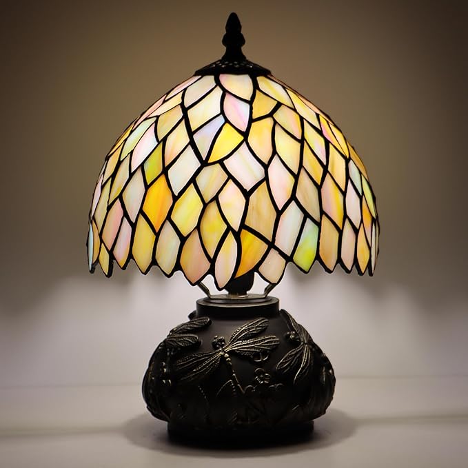 Small Tiffany Mushroom Table Lamp,Mini Memory Sympathy Antique lamp 8X11 Inch (Seven Color Wisteria)