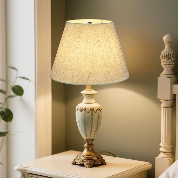 Beige Lamp Shades Set of 2 for Table Lamps, 6" Top x 10" Bottom x 7" High Linen Small Lamp Shades,Beige Modern Fabric Lampshades, Replaceable Spider Fitter Home Decor Shade