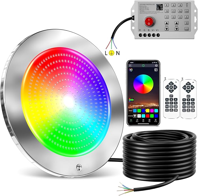 54W 10Inch LED Pool Lights for Inground Pool with 3 Way to Control (App/Remote/Manual Controller), Multicolor Changing Underwater Swimming Pool Light for 10" Large Wet Niches - 100FT