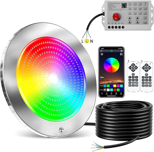 54W 10Inch LED Pool Lights for Inground Pool with 3 Way to Control (App/Remote/Manual Controller), Multicolor Changing Underwater Swimming Pool Light for 10" Large Wet Niches - 100FT