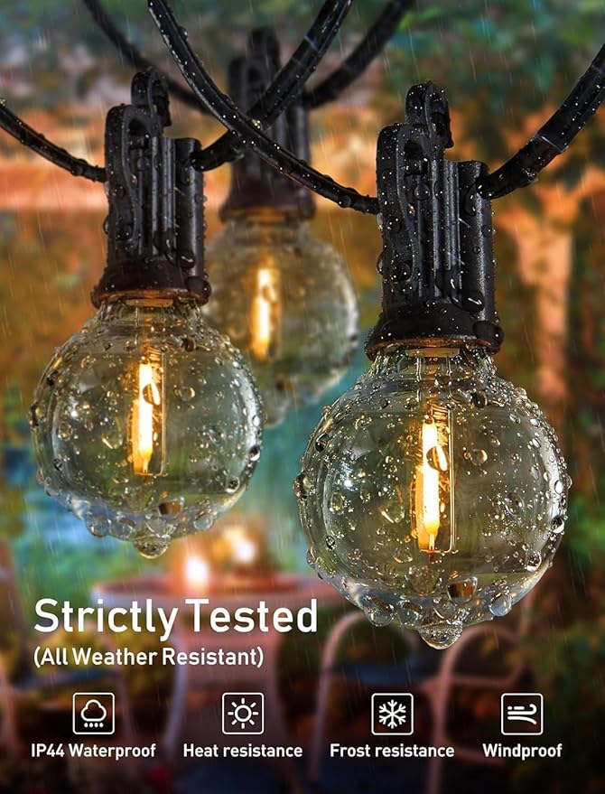 Brightown Outdoor String Lights - Globe Patio Lights 38 Ft with 15 G40 Shatterproof Bulbs, Waterproof Connectable Commercial Outdoor Light for Backyard, Bistro, Porch, Cafe, Deck