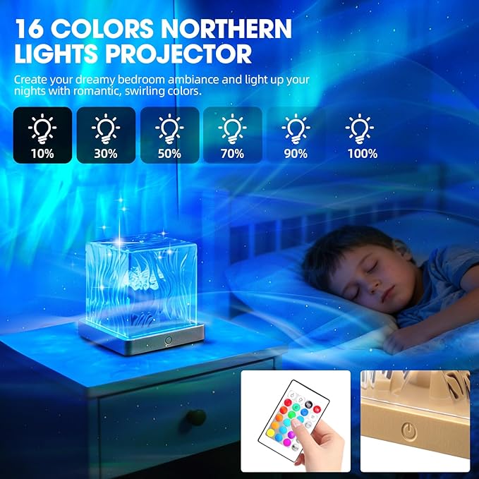 Northern Lights Projector, 16 Colors Aurora Lamp Galaxy Projector fot Teens with Remote Control and Aurora Drift Effects for Bedroom Night Light for Kids, Christmas Gift for Boys & Girls