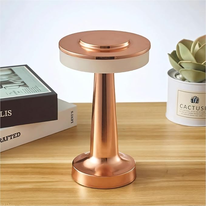 ASHATA Portable LED Retro Touch Control, Modern Table Lamps, 3 Levels Color Temperature Rechargeable Night Light for Hotel Home (Copper)