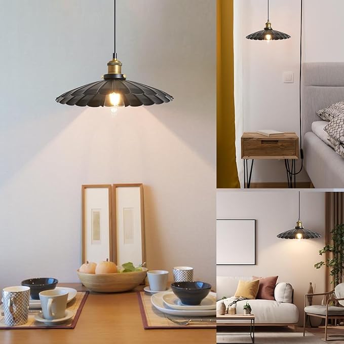 Hanging Plug in Light 2Pack Rustic Black 13.8 Inch Lampshade with 14Ft Cord Bar Counter Hanging Light Fixture with Plug in Cord On/Off Switch Hanging Lamp Plug in