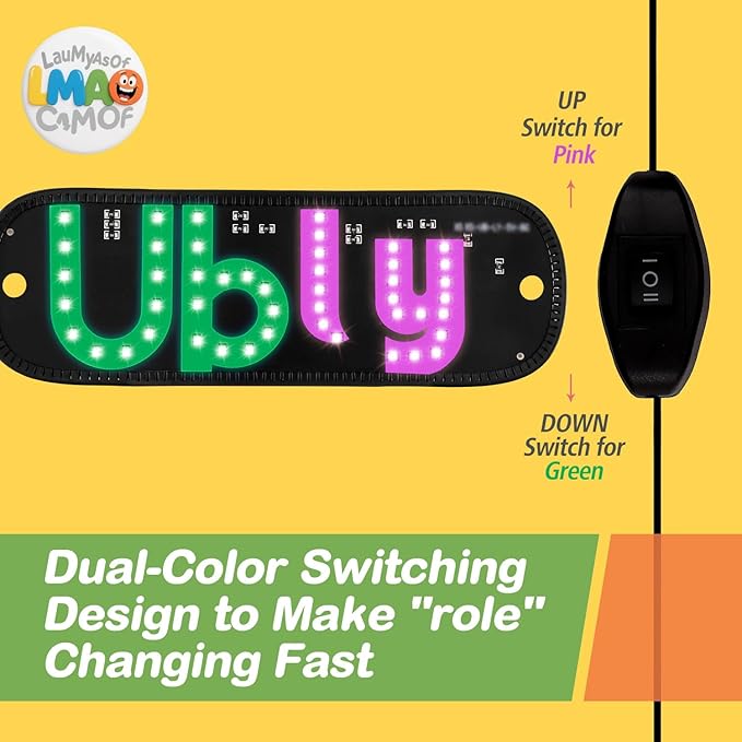 LED Light Sign for Car Windshield, LED Car Sign Decal with Suction Cups, USB Plug for Vehicle, Trucks, SUVs, Vans (Pink - Green)