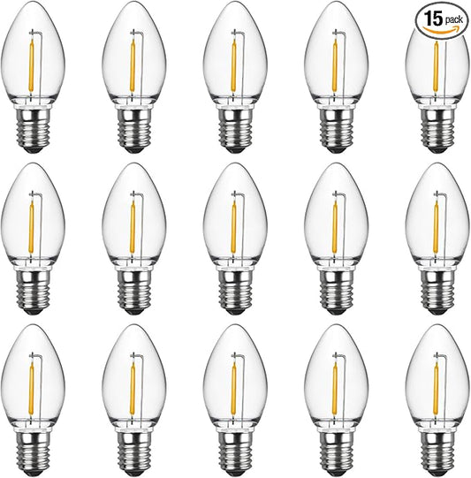Meconard C7 LED Night Light Bulbs, Shatterproof LED Replacement Bulbs for Window Candles & Chandeliers, E12 Candelabra Base, 0.6 Watt Equivalent to 7Watt Incandescent Bulb, Warm White, 15 Pack