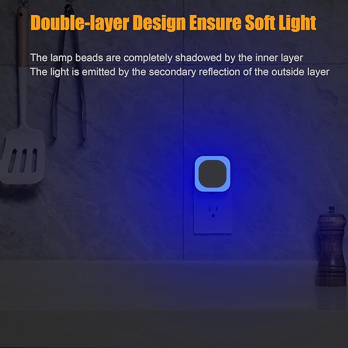 2 Pack Plug in Dimmable Night Light, Blue Nightlight, Auto Dusk to Dawn Sensor, LED Night Light, Soft Glow, Diffused Light for Bathroom, Hallway, Stairs, Kitchen, Bedroom