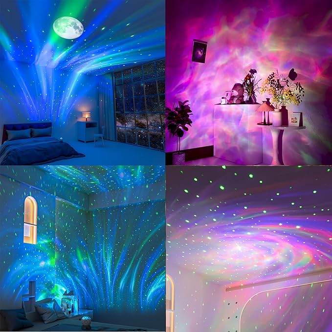 Colorful Life Valentine's Day Exclusive Aurora Galaxy Projector, Romantic Ocean Wave & Moon Lamp, 3 Covers, USB Powered, Bedroom Decor & Valentine's Gift for Her
