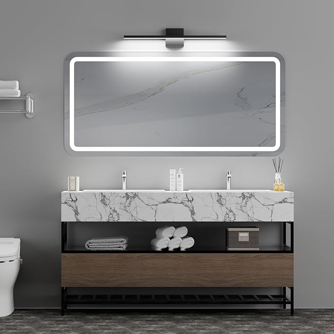Ralbay 5 Color Temperature Dimmable LED Modern Bathroom Vanity Light Bar 24inch 16W Matte Black Modern Acrylic Bathroom Wall Lighting Fixtures Over Mirror