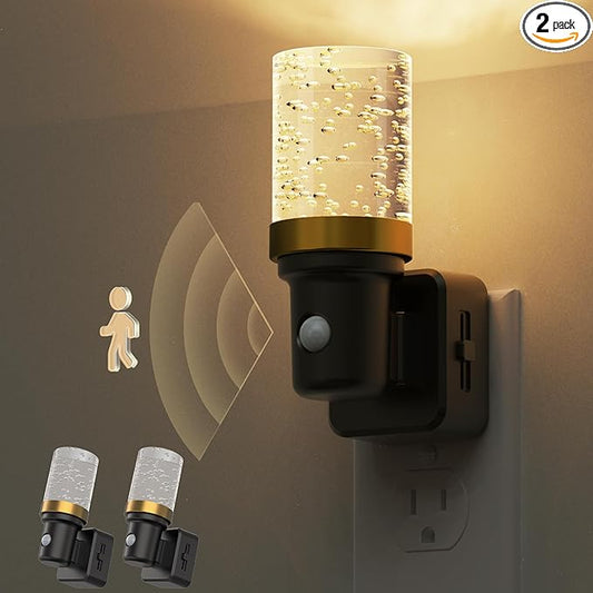 L LOHAS LED Motion Sensor Night Light, 2Pack Motion Activated Night Lights Plug into Wall, 0-100LM Dimmable Nightlight, 180°Rotatable Plug in Night Light, 1W LED Bubble Nightlights for Bathroom Adults
