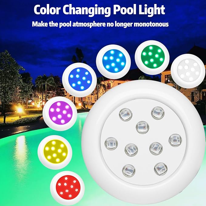 5 Watts Pool Lights with Remote Control,Small LED Pool Light With Remote,IP68 Waterproof Pool Light Kit with Plug In Cable, Mini Pool Light Fixture for Inground Pool(Plug Cable Built-in Power Converte