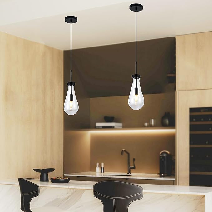Black Raindrop Pendant Lights, Teardrop Pendant Light, Black Kitchen Island Pendant Lighting, 1-Light Interior Pendant Light in The Kitchen Island Living Room Bedroom Bathroom, Dining Room,Hallway